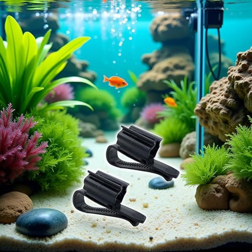 2 Pcs Black Fish for Tank Mounting Clip, Water Pipe Hose Holder Multifunction Adjustable Clamp for 0.31""""-0.62"""" Dia Tub Aquarium Tube Holder, Aquarium Air Pump Accessories 