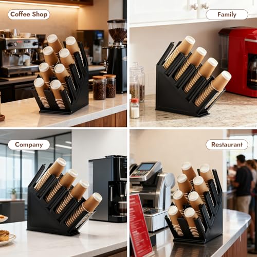 Disposable Paper Cup Dispenser, Lid Dispenser 8 Compartment PC Coffee Cup and Lid Storage Organizer for Countertop Bar, Beverage Cup, Kitchen, Breakroom Restaurant