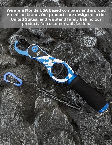 BLUEWING 10 Inch Fishing Gripper 1pc Aluminum Alloy Fish Lip Catcher Grabber with Coiled Lanyard