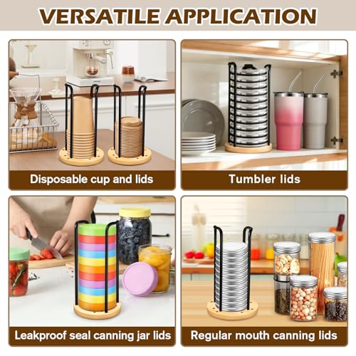 2PC Tumbler Lid Organizer, Detachable Yeti Lid Organizer Holds Up To 22 Lids, Suitable for Simple Modern Tumbler/Yeti Tumbler/Mason Jar Lids,Fit Perfectly, Stackable Steady,Bamboo Base