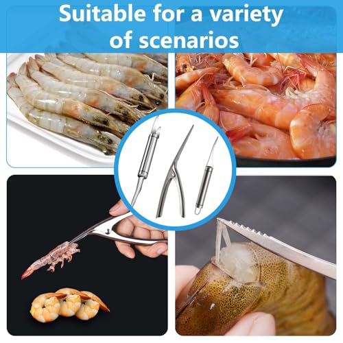 3 Shrimp Deveining Tool, FRIVASTIC Shrimp Peeler Cleaner, Tow-In-One Shrimp Line Knife, Stainless Steel Shrimp Line Knife, Stainless Steel Crawfish Peeler Tool, Shrimp Threader Fishing Line Remover - color: shrimp cleaner
