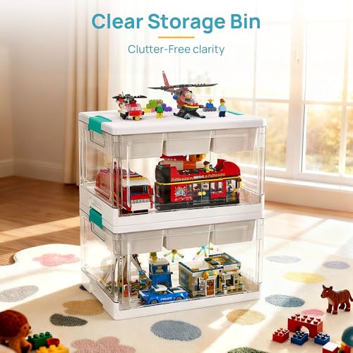 Vtopmart 24 QT Plastic Storage Box with Building Baseplate Lid and Removable Tray,Craft Organizer and Storage for Art Supplies, Beads and Sewing,1 Pack