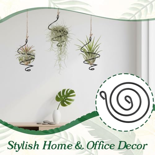 6 Pack Air Plants Live Holders Hanging Air Plant Holder Adjustable Rust-Resistant Iron Rings With Jute Ropes Soilless Stand Display Container For Tillandsia Succulents Home Office Decor Black