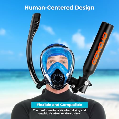 GOYOJO Mini Scuba Tank, Portable Diving Lung Air Tank with DOT Certified, Refillable Emergency Backup Pony Bottle for Snorkeling, Underwater Breathing, Training - color: 0.5L Black + Mask