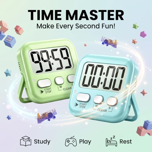 Antonki 2 Pack Digital Timer for Kids Classroom Kitchen Timers for Cooking - color: 2 * Amazing Macaron ( 98%+choice for Kids )