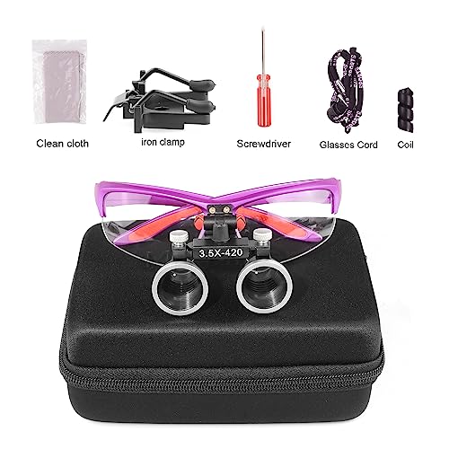 3.5x420MM Angle Adjustable Binocular Loupes Magnifier Glasses Loupes with Cloth Case (Purple) - color: Purple