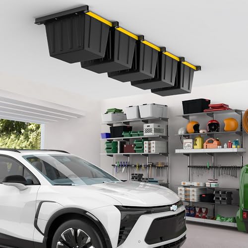 EVERHANGER Ceiling Storage Rack, Heavy Duty Overhead Garage Storage Rack | Adjustable Ceiling Bin Storage System, 6 Sets for 5 Bins, 26 Inch - style: For 5 Bins