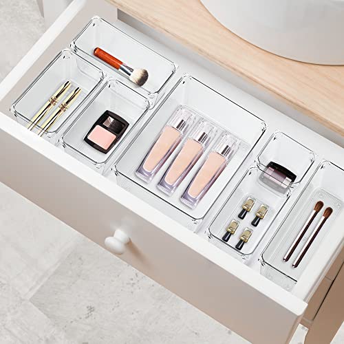 Ravinte 6 Pack Drawer Organizer - 6" X 6" Plastic Storage Bins, Acrylic Organizers with Non-Slip Pads Clear Desk Storage Tray for Makeup, Jewelries, Kitchen Utensils, Bathroom and Office - size: 6" x 6"