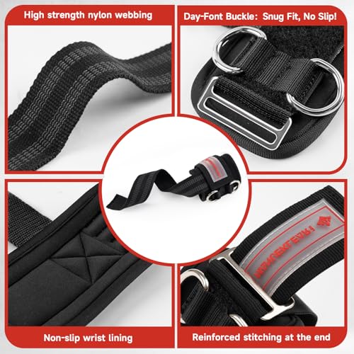 MANUEKLEAR 2 Size Gym Lifting Straps with D Rings for Cable Machine - color: Black Red