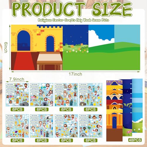 Frienda 48 Set Religious Easter Crafts Holy Week Scene Kits Make Your Own Christian Easter Stickers He is Risen Sticker Palm Sunday Crafts for DIY Classroom Sunday School Church Party Supplies - style: Nativity
