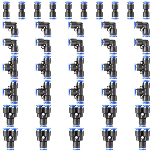 TAILONZ PNEUMATIC 5/16 inch or 8mm od Push to Connect Fittings Pneumatic Fittings Kit 10 Spliters+10 Elbows+10 tee+10 Straight (40 pcs)