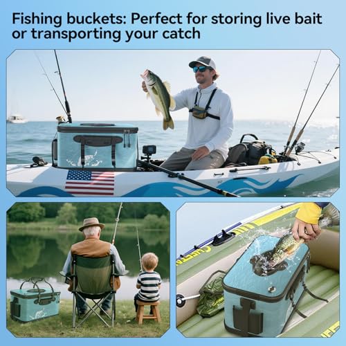 Fishing Bucket Foldable, 6Gallon/8Gallon/10Gallon,Live Fish Container Multi-Functional Live Fish Bait Bucket,for Fishing, Camping, Moving - color: Blue