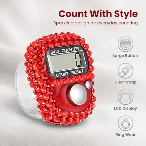 Electronic Tally Counter with Display, Resettable Portable Electronic Finger Counter for Golf, Track and Field, Lap Counting - color: Red