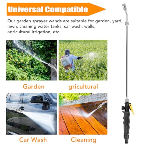 28'' Stainless Steel Replacement Sprayer Wand Set, Adjustable Metal Sprayer Wand with 2 Extension Wand & 1 Hose & 4 Gaskets & 2 Hose Connect and 4 Quick Connect, Leak-Proof & Ideal for Yard