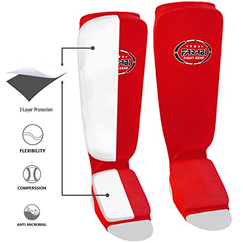 Farabi shin Instep, kick Boxing Training Pads, Karate Pads,MMA Training Pads Highly Elasticated (Red, S/M)