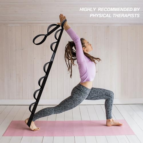 A AZURELIFE Premium Durable Stretch Straps with Loops, Stretching Strap for Physical Therapy, Multi-Loop Yoga Strap Fitness Exercise Strap for Yoga, Pilates, Dance, Flexibility&Exercise - color: #1-Black