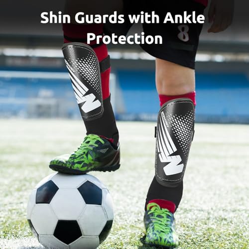 Shin Guards Soccer Youth Kids, Shin Guard Boys Girls Teenagers 2-18 Yrs Old | Soccer Shin Guards with Ankle Sleeves Protection - Football Shin Pads Equipment with Adjustable Strap - color: Black, size: Small