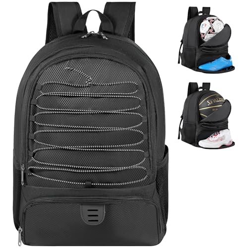 Basketball Bag Backpack for Men Women with Ball & Shoes Compartment 30L Capacity Lightweight Breathable Boys Girls Soccer Ball Bag Backpack Fit Volleyball Football Sports Travel School Gym - color: TK13Black