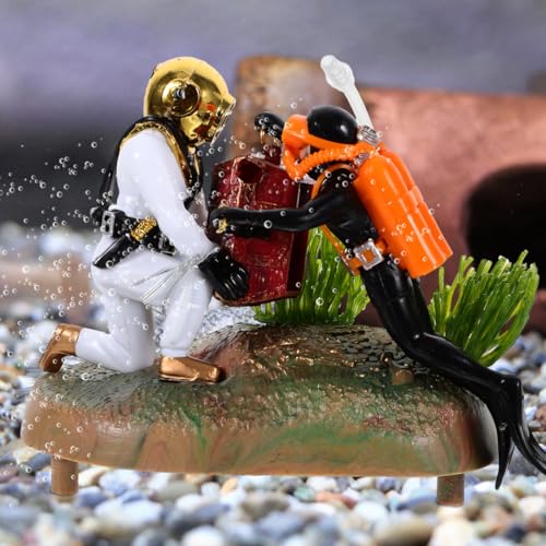 DOITOOL Plastic Diver Treasure Chest Aquarium Ornament Decorative Accessory for Fish Tanks Unique Underwater Scene and Design