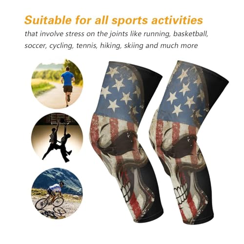 JUNZAN Flag Skull Knee Pads for Basketball Kids Youth Bball Knee Pads with Leg Compression Sleeves Sport Knee Pad for Volleyball Football 1 Pair - color: American Flag Skull02