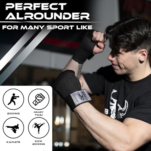 BEAST RAGE Inner Gloves with Hand Wraps Quick Wrap Long 36" Wrist Support MMA Muay Thai Bandages Punching Martial Arts Training Men Women Kickboxing Bandages Under Bag Gloves - color: Black Rage, size: XL (Adult)