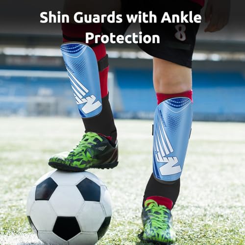 Shin Guards Soccer Youth Kids, Shin Guard Boys Girls Teenagers 2-18 Yrs Old | Soccer Shin Guards with Ankle Sleeves Protection - Football Shin Pads Equipment with Adjustable Strap - color: Blue, size: X-Small