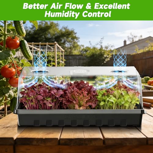 Seed Starter Tray, Gardening Plant Grow Trays Kit for Seedling, Germination Trays with 4.72 Inch High Humidity Domes,Large Growing Space & Better Air Flow for Seed Starting, Mini Greenhouse, 3PCS