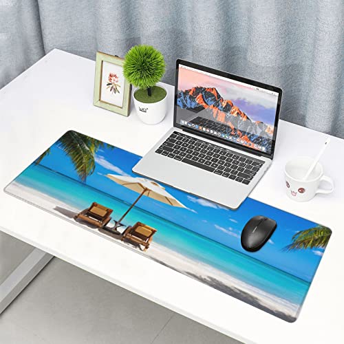 Beach Ocean Mouse Pad Stitched Edge XL Large Mousepad Rubber Base Non Slip Desk Mat for Gaming Laptop Pc Computer 31.5" X 12"