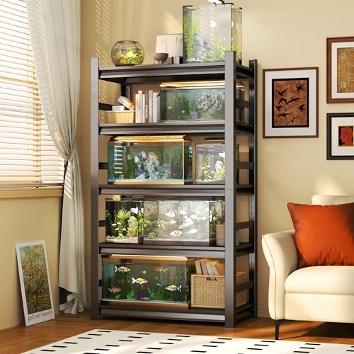 5-Tier Heavy Duty Steel Aquarium Stand with Safety Railing, 2000lbs Capacity Adjustable Metal Fish Tank Rack for Home/Commercial Use (47.2" W×23.6" D×72" H) - size: 47.2"W*23.6"D*72"H