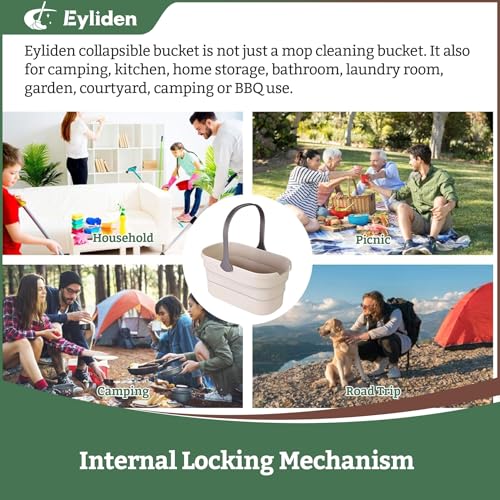 Eyliden Collapsible Bucket, 10L Foldable Mop Bucket with Handle, Portable Cleaning Pail for Camping, Car Wash, Fishing & Beach