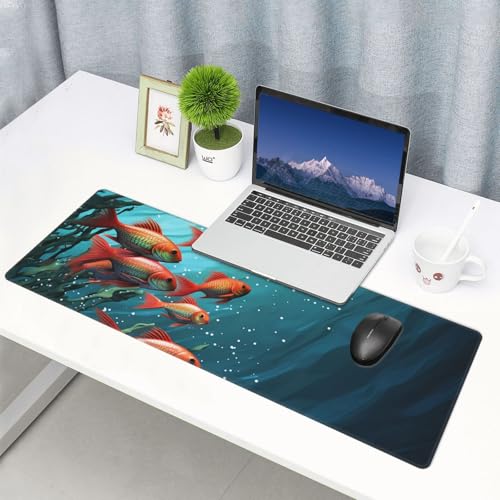 Large Mouse Pad, Desk Mat with Non-Slip Rubber Base, Waterproof Gaming Mousepad Computer Keyboard Mouse Mat Fish Aquarium Desk Pad for Home Office Gaming Work, 31.5''x11.8''