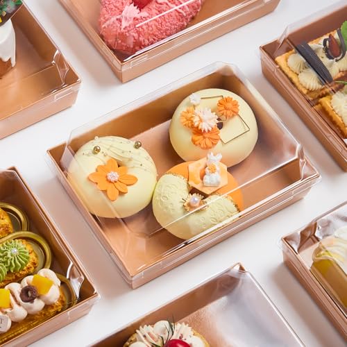 Charcuterie Boxes with Clear Lids, 50 Pack, 7 x 5 Inches, Brown | Disposable, Bakery Dessert Boxes, To Go Food Containers, For Pastries, Chocolate Covered Strawberries, Hot Cocoa Bombs - color: Brown
