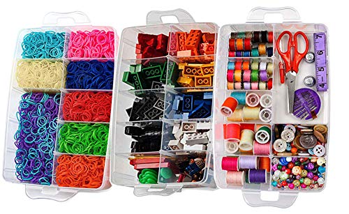 Sooyee 3-Layer Things & Crafts Storage Box with 30 Adjustable Compartments for Organizing Washi Tape, Embroidery Accessories, Threads Bobbins, Kids Toy, Nail Polish, Jewelry - Large