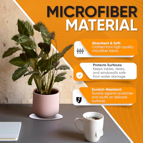 Microfiber, Water Resistant, Absorbent Non-Slip Pot Plant Pad Round Reusable Plant Coaster Indoor Plant Protect Matt for Table Desk, Windowsill Multipurpose Durable 4Pcs. Cappuccino 2D (10 Inches)