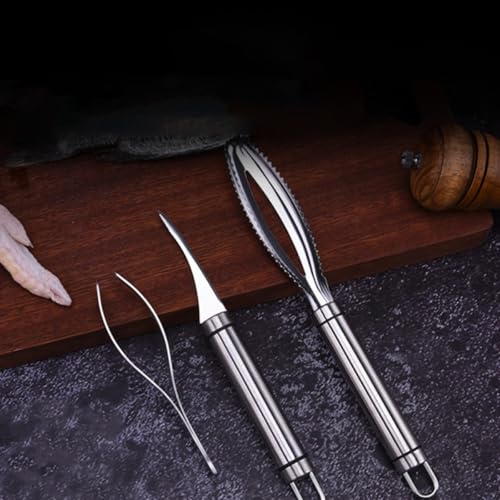 MAGICLULU Fish Scale Scraper and Fishbone Tweezer Set, Stainless Steel Seafood Tools Shrimp Deveiner, Precision Kitchen Gadget for Fish Cleaning and Scale Removal, 3pcs White Box Kit