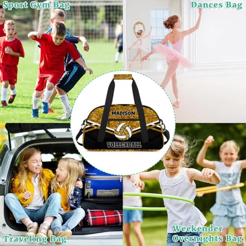 Custom Volleyball Bag with Name, Gold Sequins Glitters with Black | Personalized Sports Bag for Teens Waterproof Weekender Carry Training Travel Bag (Not real Glitter) - color: Gold Black