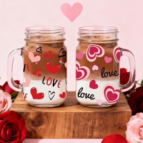UV DTF Cup Wraps Transfer Stickers Valentine's Love Pattern, 10 Sheets Waterproof Custom Vinyl Transfer Sticker 16oz Coffee Glass Cup Tumbler Bottle Mug Decals for Men Women - style: Valentine's Love