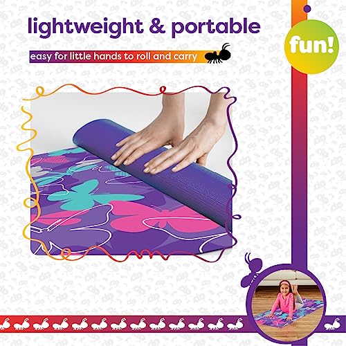 Antsy Pants Kids Yoga Mat - Non-Slip Exercise Mat, 60" x 24", 3mm - color: Purple Butterflies