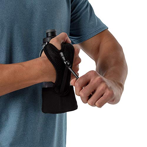 Nathan Running Handheld Water Bottle Adjustable No-Grip Quick Squeeze Lite Hand Strap. Reflective Hydration - color: Black / Marine Blue, style: 12oz Insulated