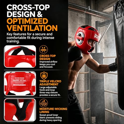Boxing Headgear for MMA,Sparring,Muay Thai|Head Guards for Men Women - color: Red