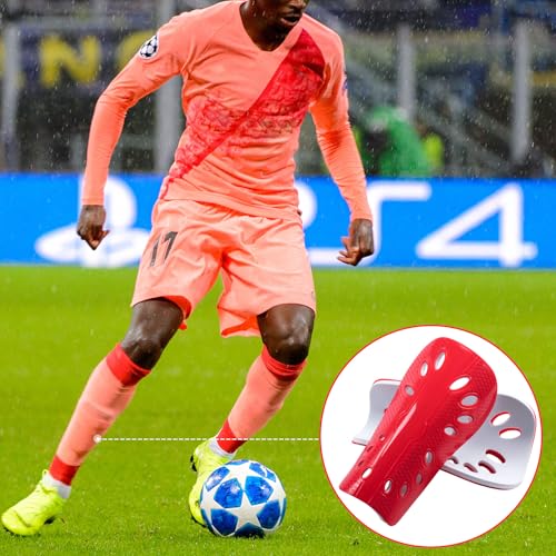 ANCIRS 2 Pair Soccer Shin Guards for Youth, Breathable Shin Guard Sleeves for Football Games, Protective EVA Cushion for Youth Men & Women - color: Red & Black