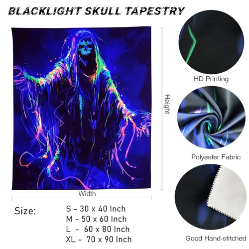 Onivein Blacklight Skull Tapestry Glow In The Dark Gothic Tapestry Trippy Skeleton Tapestries Wall Hanging Poster for Room Bedroom Party Backdrop Decor 60x50 Inch