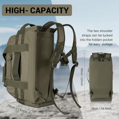 Hannibal Tactical 35L Large Duffle Bag, 3-in-1 Tactical Backpack MOLLE Pack for Sports/Gym/Outdoor, Olive Green - color: Olive Green