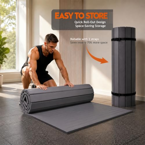 5'x10' Wrestling Mat, 1.2in Thick Roll-Up Jiu Jitsu Home Gym Mat - color: Gray