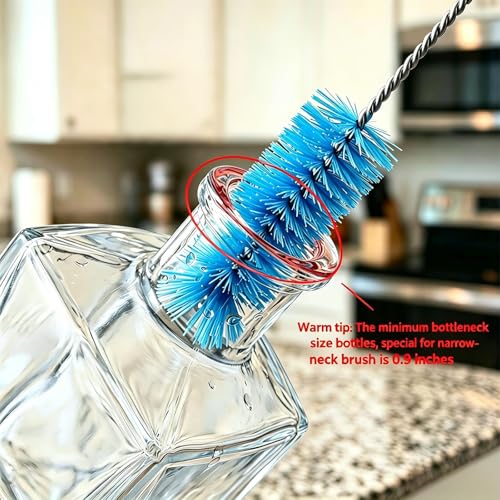 15.5 Inch Long Bottle Brush Set, 0.9” & 1.6” Dual Brush Heads, Fits Bottles with Openings Over 1 Inch, Soft Nylon Bristles for Water Bottles, Kombucha Bottles, Wine Decanters & Mason Jars, 2 Pack