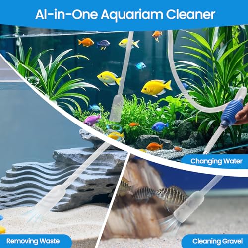 Small Gravel Vacuum for Aquarium Siphon, Fish Tank Cleaner, Blue | 6.4ft Fish Tank Siphon, Quick & Easy Waste Removal or Water Changes, Effectiveness, Value for Money, Ease of Use
