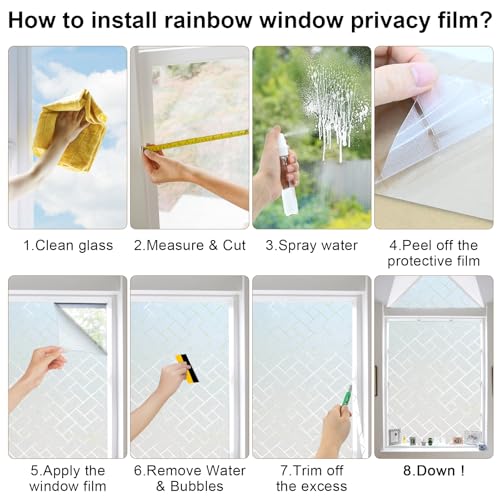 Window Privacy Film, Frosted Glass Static Cling with No-Adhesive Tile Shape Window Cover, Vinyl Stickers for Home Office Glass Sticker Decoration, 35.4 x 157.4 Inches - size: 35.4 x 157.4