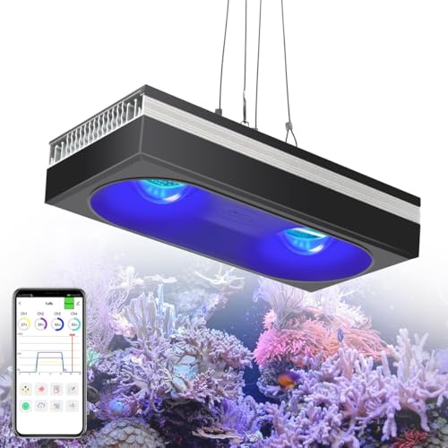 RL180 180W Saltwater Aquarium Light Reef Smart App Controlled Saltwater Fish LED Lighting for 24-30inch Fish Tank LED Lights for Corals Reef Marine (1 Light with Hang Kit) - size: 1 Light With Hang Kit