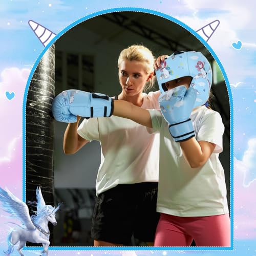 Arrowbash Kids Boxing Gloves and Headgear Set 6oz - color: Blue, style: Unicorn