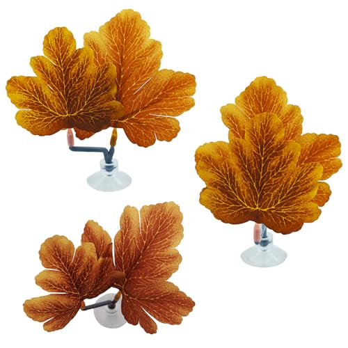Fish Leaf Pad Betta Leaf Hammocks with Suction Cup 3pcs Fish Tank Accessories Aquarium Decor Plastic Plants Natural Habitat Spawning Breeding Resting Bed Multi Leaf Design (Yellow)
